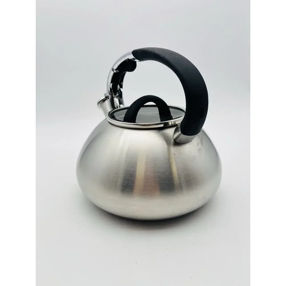 Brandani Stainless Steel Tea Kettle Brushed Silver Black Faux Soft Touch Handle